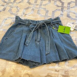 Sam Edelman Blue Denim Pleated Shorts with Belt